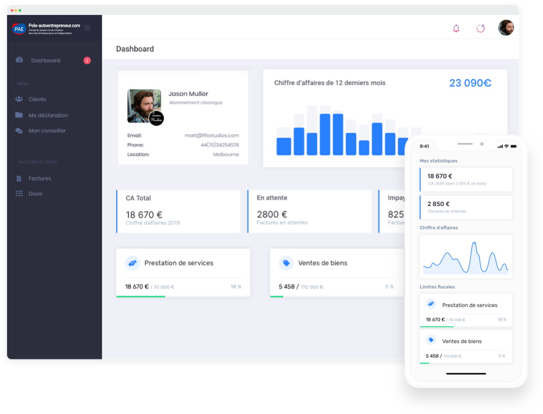 Dashboard de pole auto-entrepreneur
